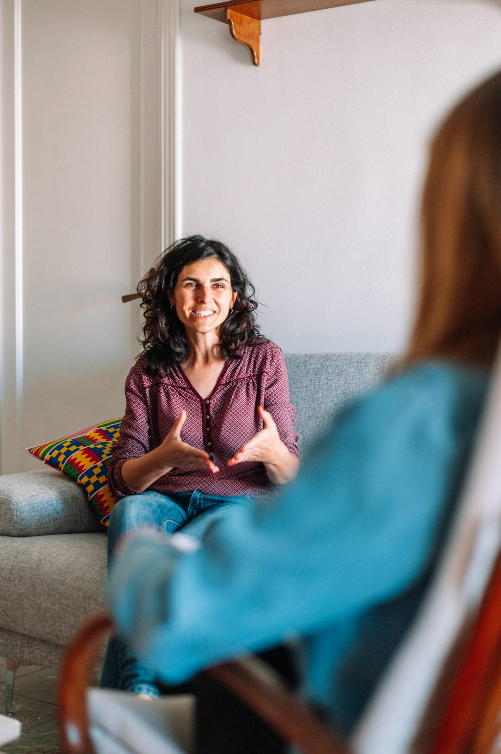 Shot of two women having a discussion in a home office